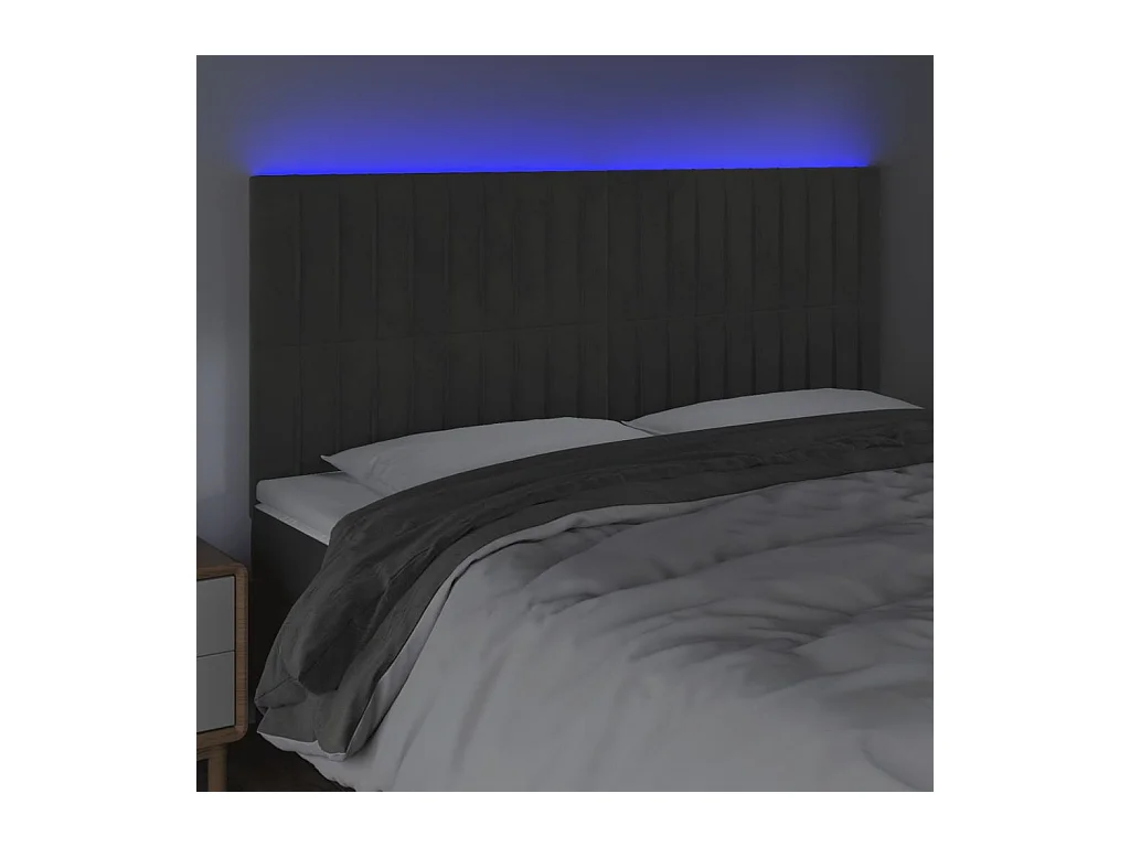 Cabecero | Cabezal de Cama | Mueble cabecero con luces LED terciopelo gris oscuro 180x5x118/128 cm