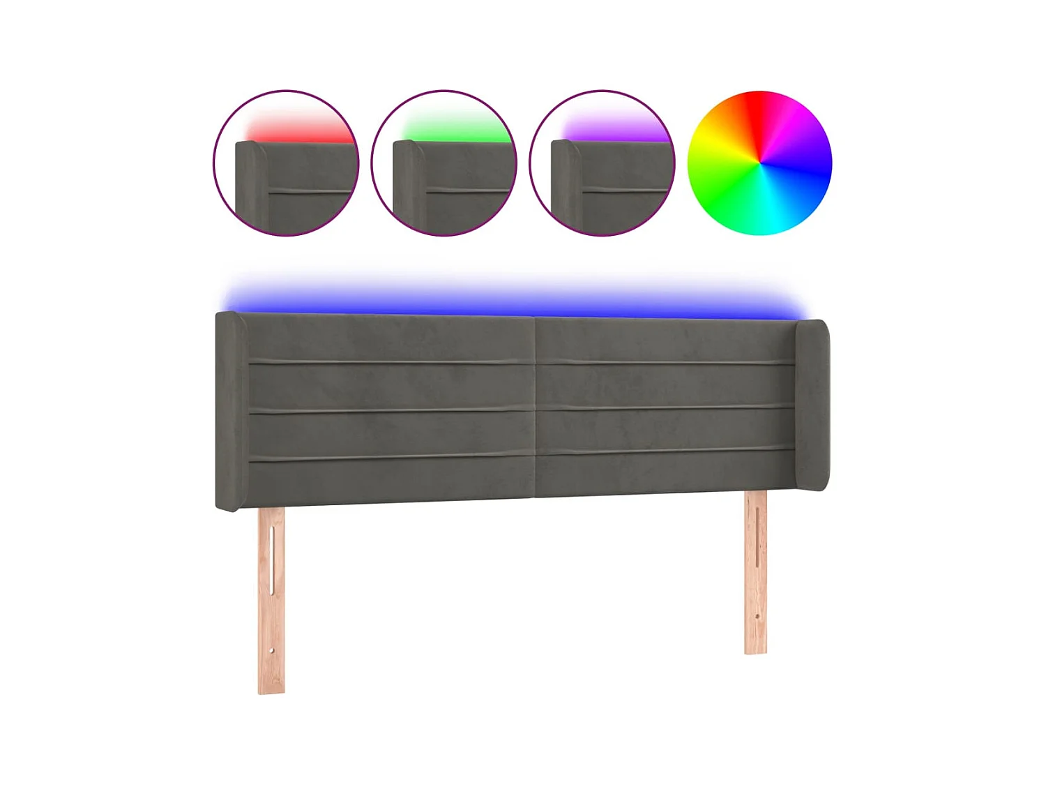 Cabecero | Cabezal de Cama | Mueble cabecero con LED de terciopelo gris oscuro 147x16x78/88 cm