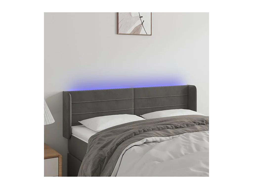 Tête de Lit | Panneau de tête pour lit Moderne à LED Gris foncé 147x16x78/88 cm Velours