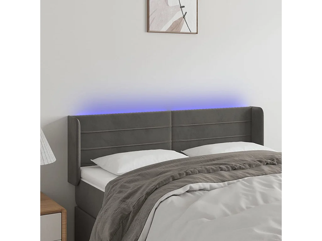 Hoofdbord | Hoofdeinde LED 147x16x78/88 cm fluweel donkergrijs
