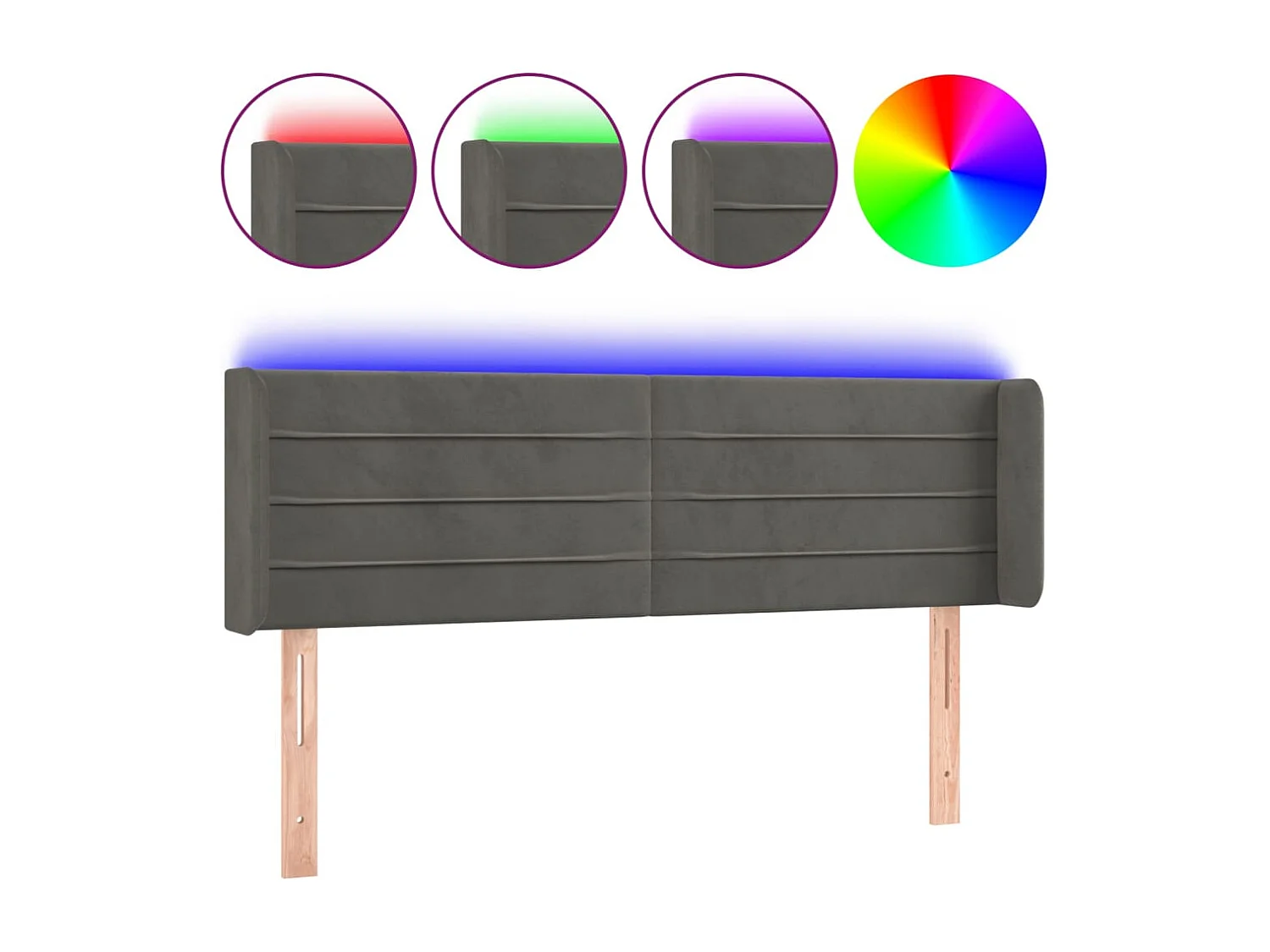 Hoofdbord | Hoofdeinde LED 147x16x78/88 cm fluweel donkergrijs