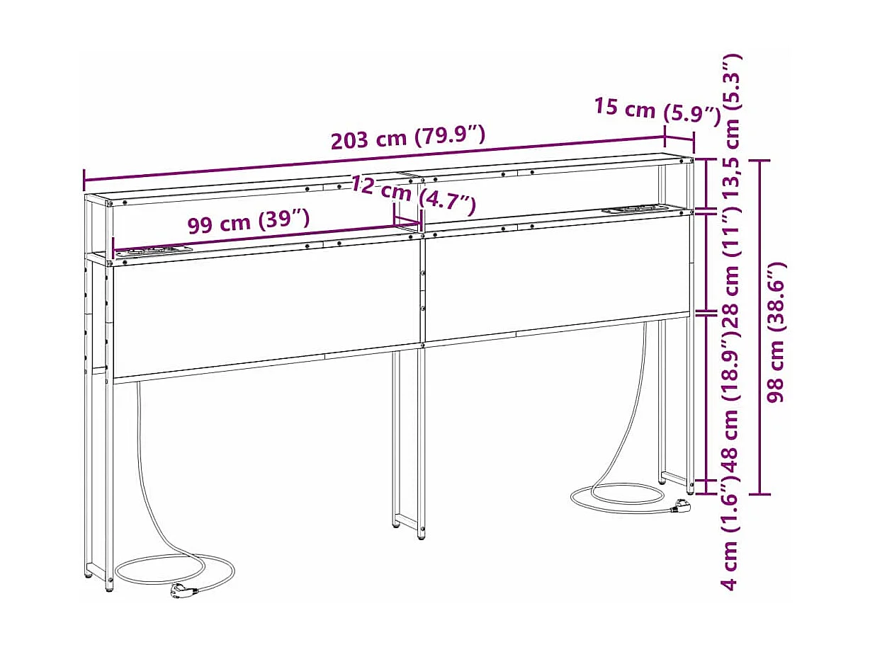 Mueble cabecero con almacenamiento | Cabecera de almacenamiento con estante Gris sonoma 200 cm