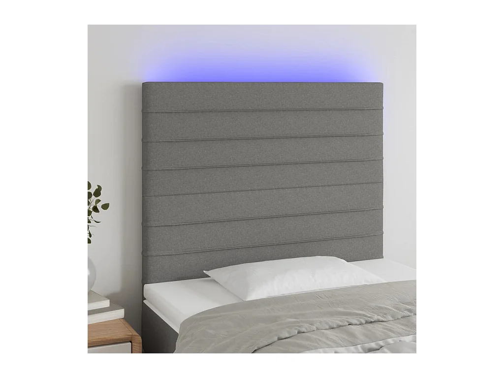 Cabecero | Cabezal de Cama | Mueble cabecero con luces LED tela gris oscuro 90x5x118/128 cm