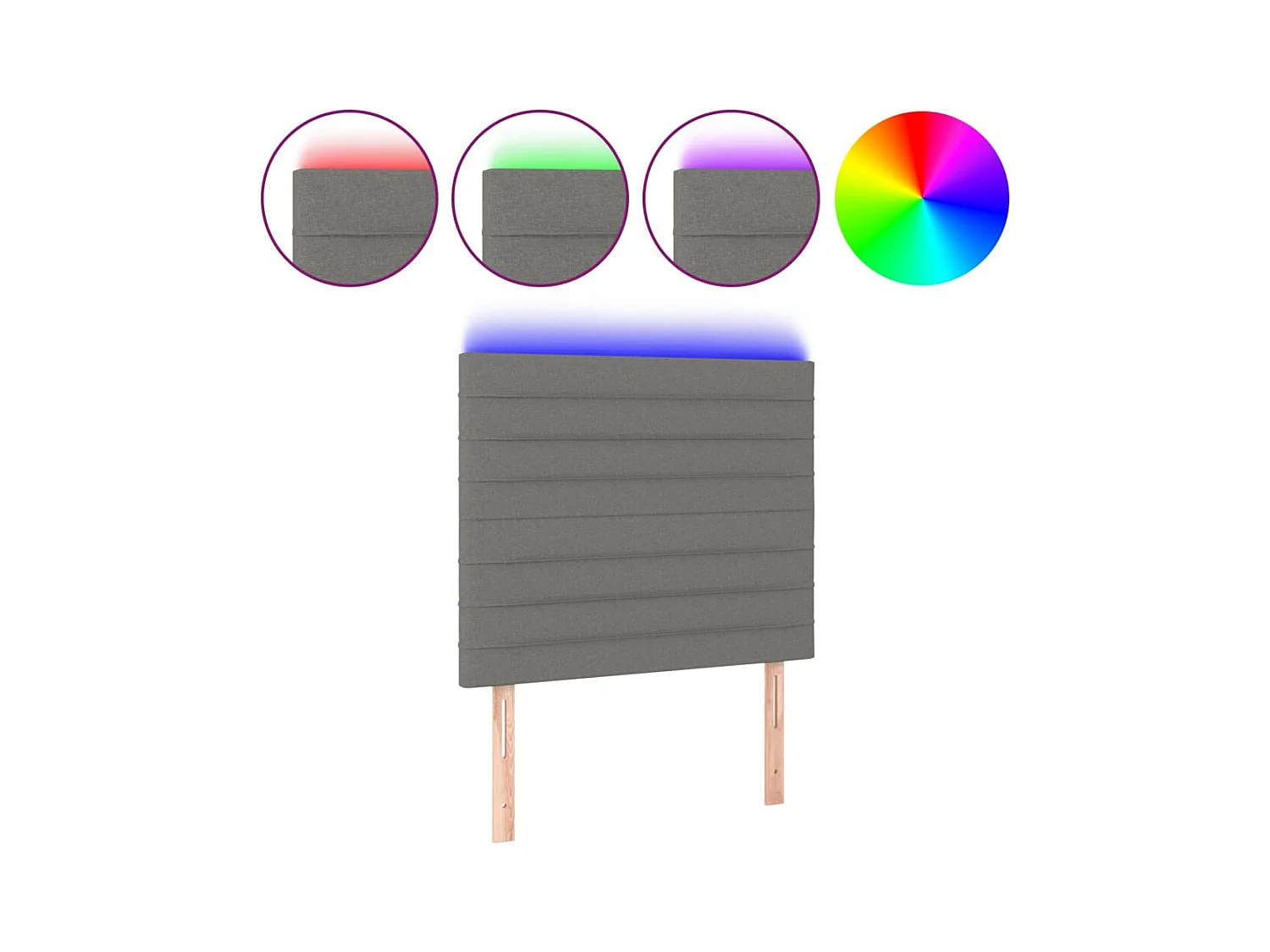 Cabecero | Cabezal de Cama | Mueble cabecero con luces LED tela gris oscuro 90x5x118/128 cm