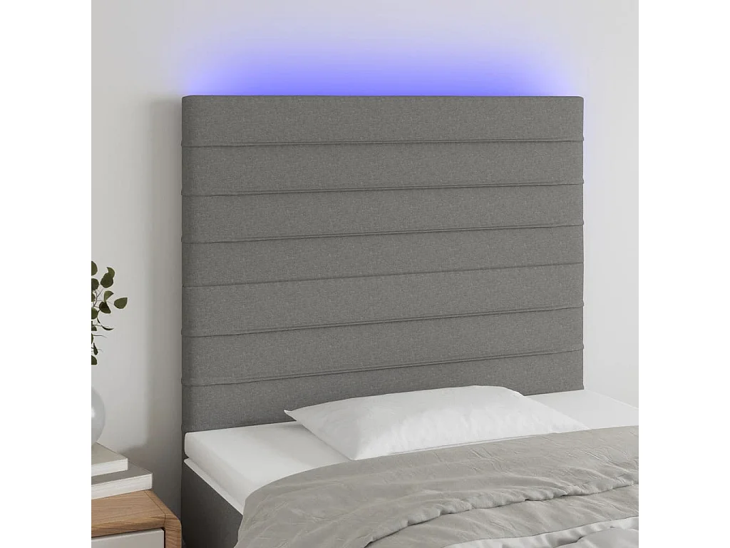 Cabecero | Cabezal de Cama | Mueble cabecero con luces LED tela gris oscuro 90x5x118/128 cm