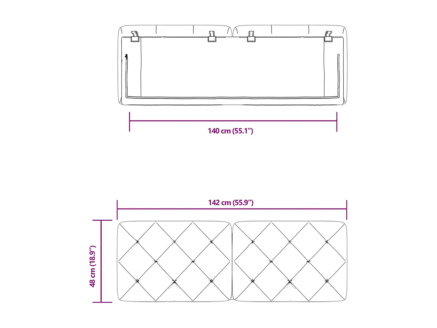 Cabecero de Cama | Cabezal de cama | Mueble de cabecero acolchado terciopelo gris oscuro 140 cm