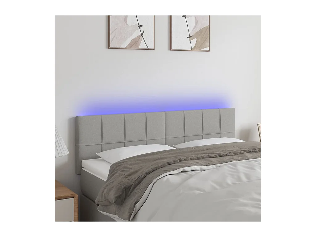 Mueble cabecero | Cabezal de cama | Cabecero con LED de tela gris claro 144x5x78/88 cm