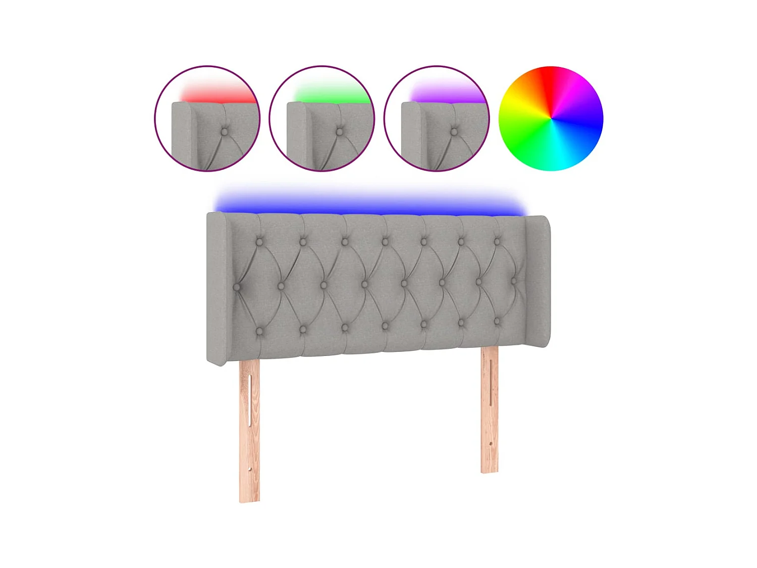 Mueble cabecero | Cabezal de cama | Cabecero con LED de tela gris claro 103x16x78/88 cm