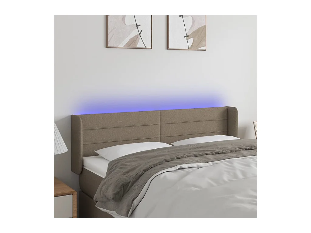 Mueble cabecero | Cabezal de cama | Cabecero con LED de tela gris taupe 147x16x78/88 cm