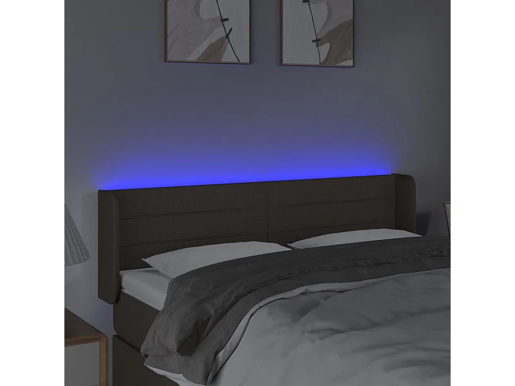 Tête de Lit | Panneau de tête pour lit Moderne à LED Taupe 147x16x78/88 cm Tissu