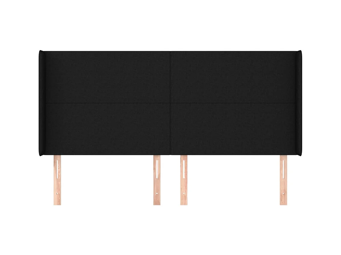 Cabecero | Cabezal de Cama | Mueble cabecero con orejas de tela negro 203x16x118/128 cm