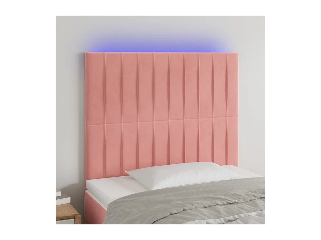 Cabecero | Cabezal de Cama | Mueble cabecero con luces LED terciopelo rosa 80x5x118/128 cm