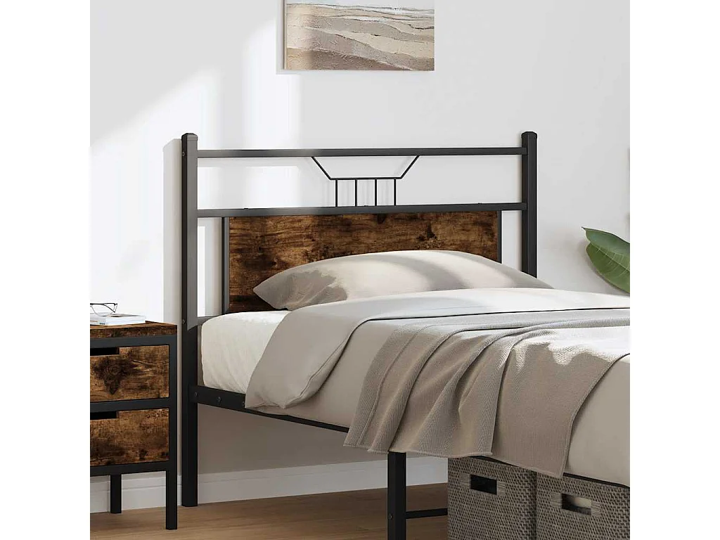 Tête de Lit | Panneau de tête pour lit Moderne chêne fumé 107 cm bois d'ingénierie et acier