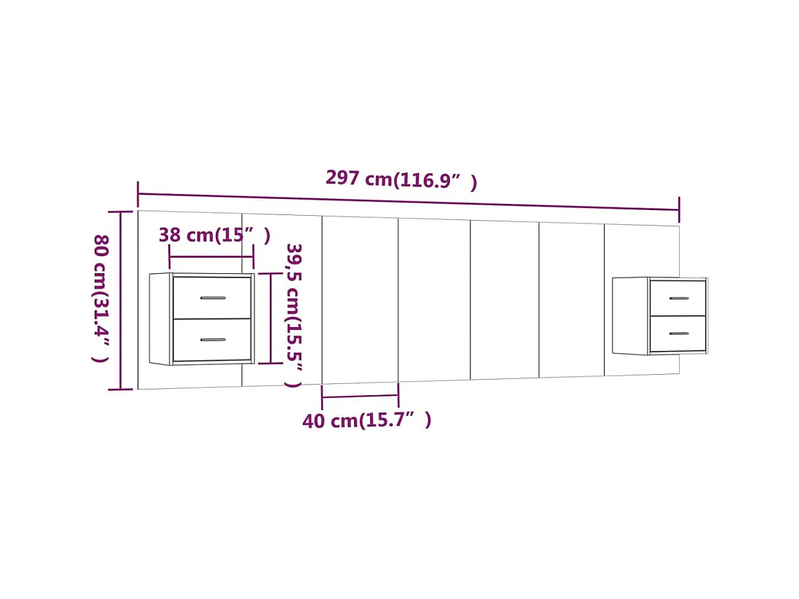 Mueble cabecero | Cabezal de cama | Cabecero de cama y mesitas madera contrachapada roble ahumado