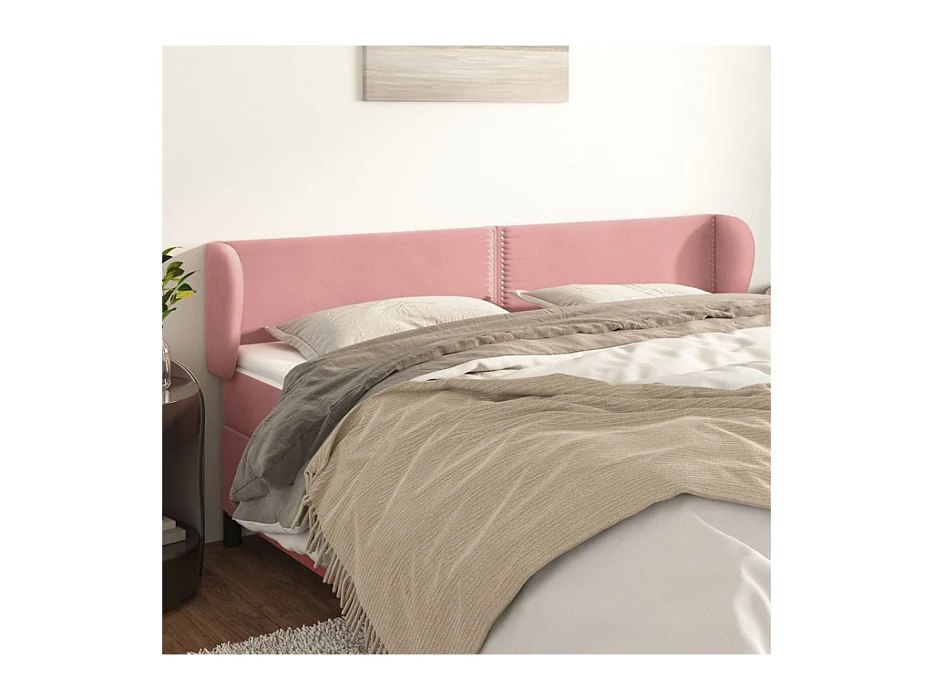 Mueble cabecero | Cabezal de cama | Cabecero de terciopelo rosa 163x23x78/88 cm