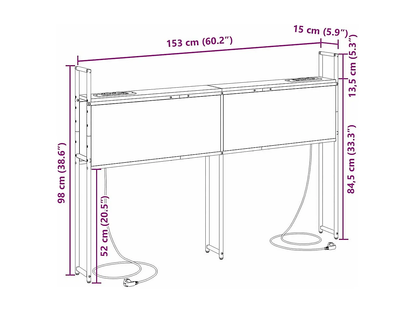 Mueble cabecero | Cabezal de cama | Cabecero de Almacenamiento con Estación de Carga Roble ahumado