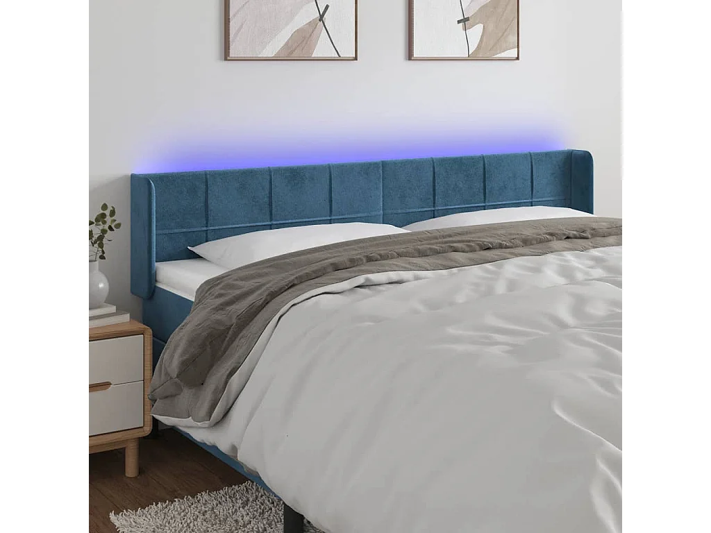 Tête de Lit | Panneau de tête pour lit Moderne à LED Bleu foncé 163x16x78/88 cm Velours