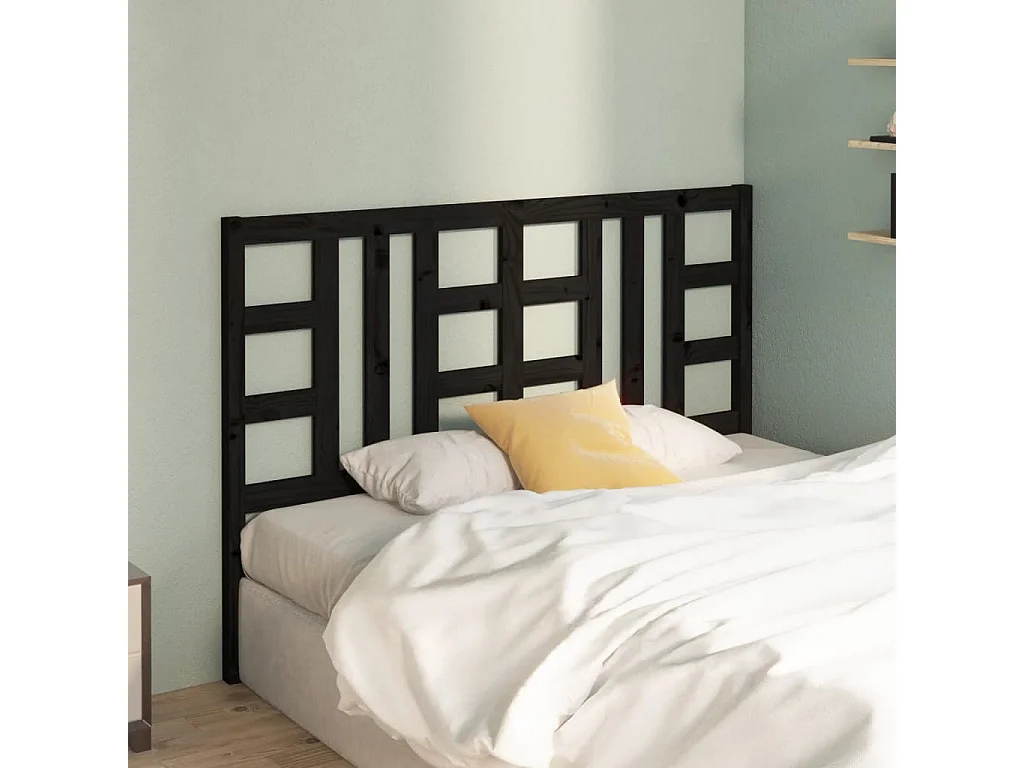 Tête de Lit | Panneau de tête pour lit Moderne Noir 146x4x100 cm Bois massif de pin