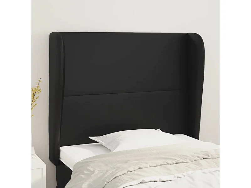 Cabecero | Cabezal de Cama | Mueble cabecero con orejas de cuero sintético negro 83x23x118/128 cm