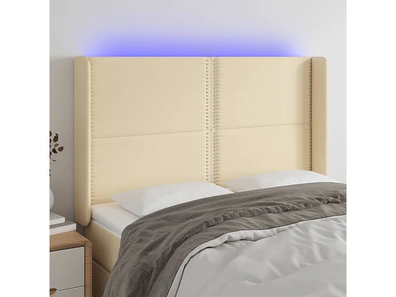 Tête de Lit | Panneau de tête pour lit Moderne à LED Crème 147x16x118/128 cm Tissu