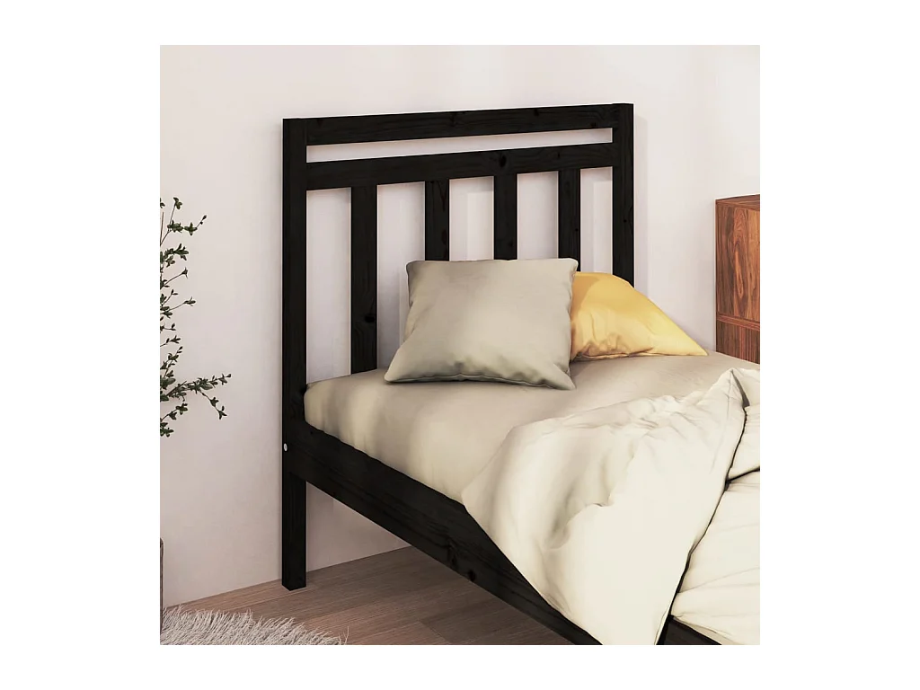 Cabecero de Cama | Cabezal de cama | Mueble de cabecero madera maciza de pino negro 106x4x100 cm