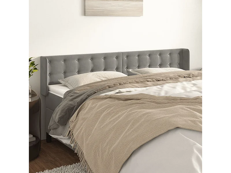 Mueble cabecero | Cabezal de cama | Cabecero de terciopelo gris claro 163x16x78/88 cm