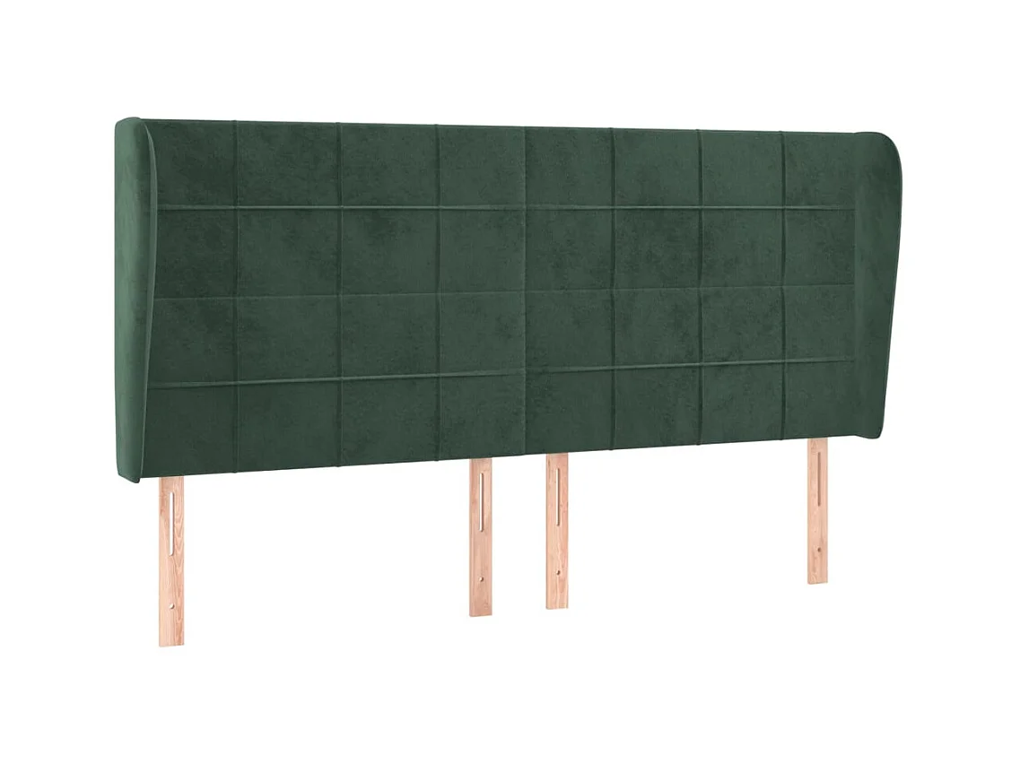 Tête de Lit | Panneau de tête pour lit Moderne avec oreilles Vert foncé 203x23x118/128 cm Velours