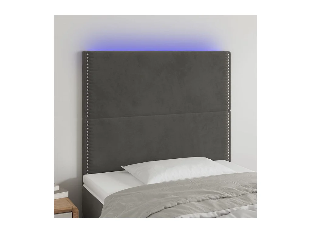 Cabecero | Cabezal de Cama | Mueble cabecero con luces LED terciopelo gris oscuro 100x5x118/128 cm