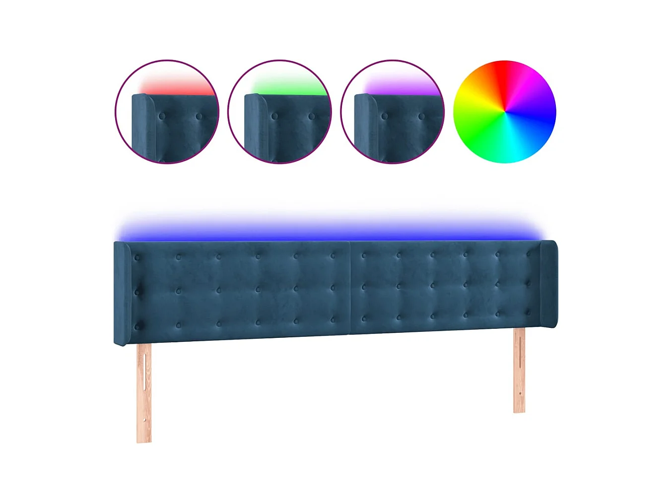 Cabecero | Cabezal de Cama | Mueble cabecero con LED de terciopelo azul oscuro 183x16x78/88 cm