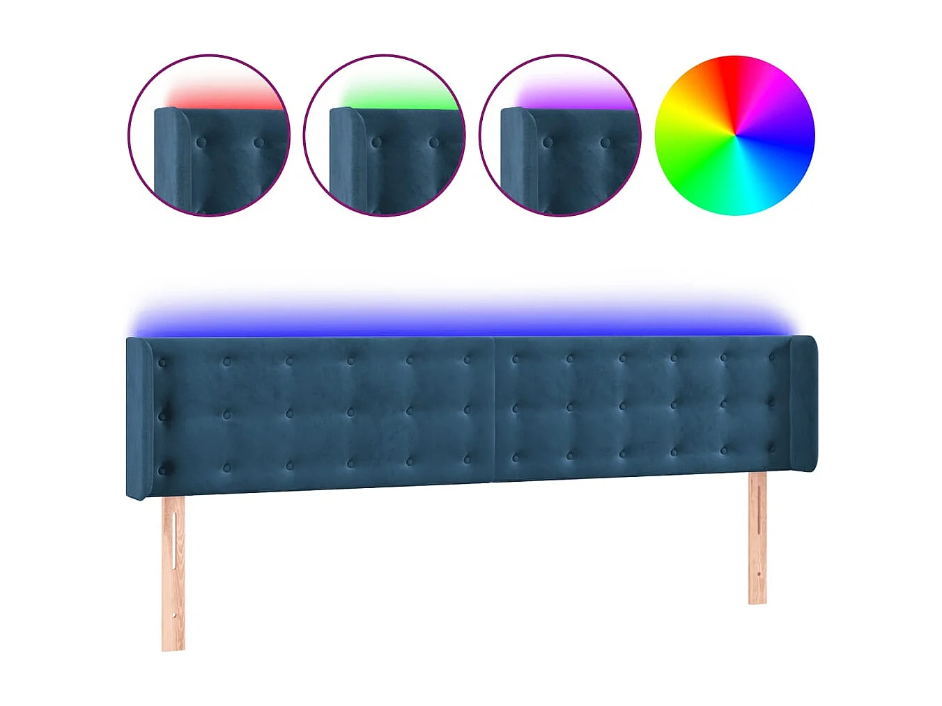 Tête de Lit | Panneau de tête pour lit Moderne à LED Bleu foncé 183x16x78/88 cm Velours