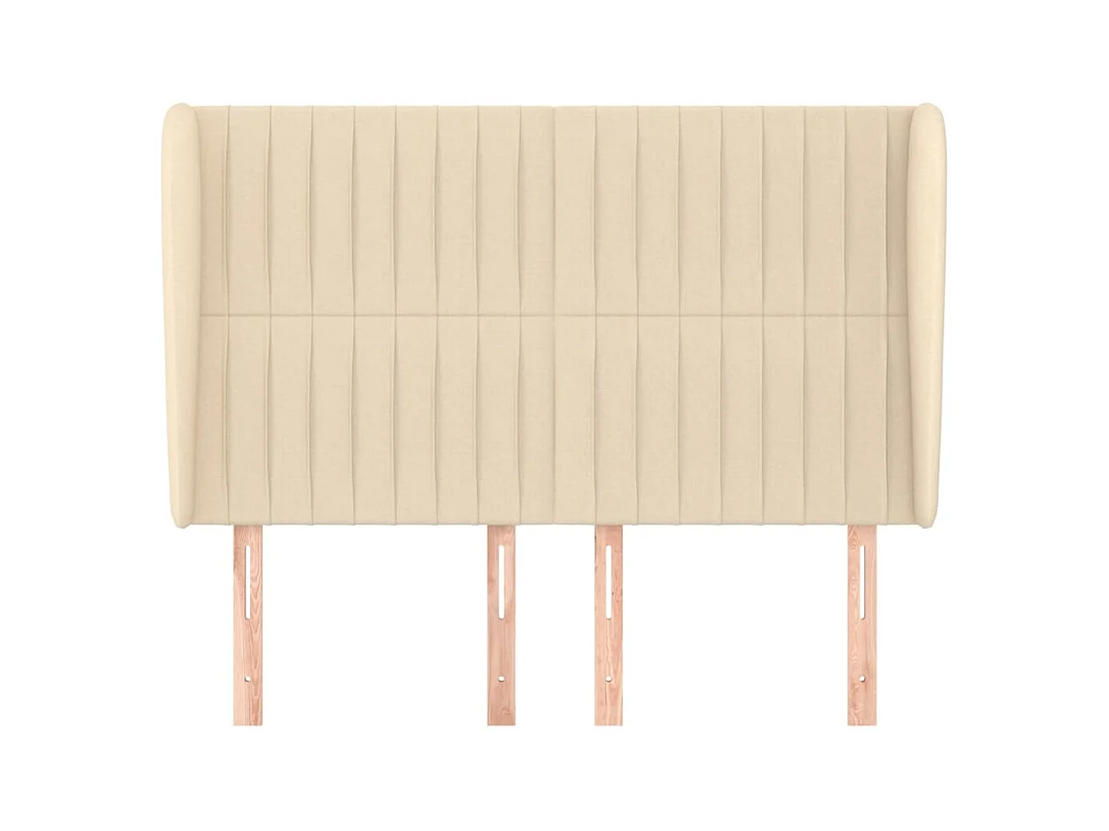 Cabecero | Cabezal de Cama | Mueble cabecero con orejas de tela color crema 147x23x118/128 cm