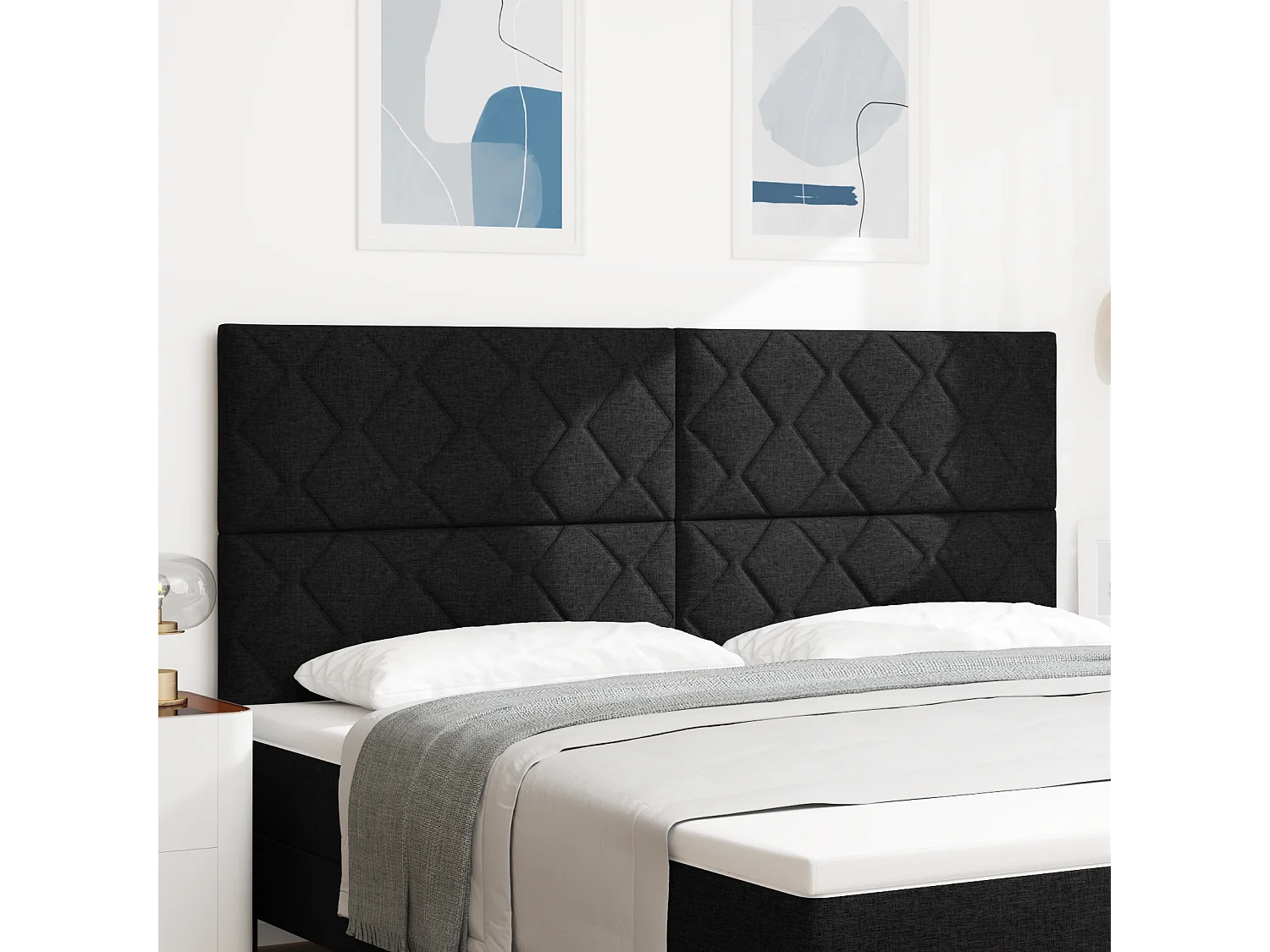 Tête de Lit | Panneau de tête pour lit Moderne en Tissu Geometric Manuel Noir 200 cm tissu