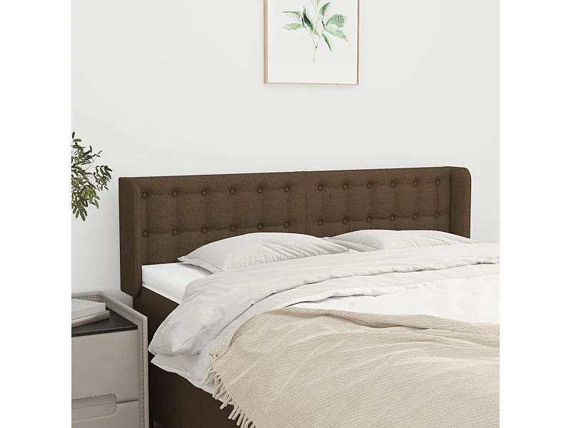 Tête de Lit | Panneau de tête pour lit Moderne avec oreilles Marron Foncé 147x16x78/88 cm Tissu