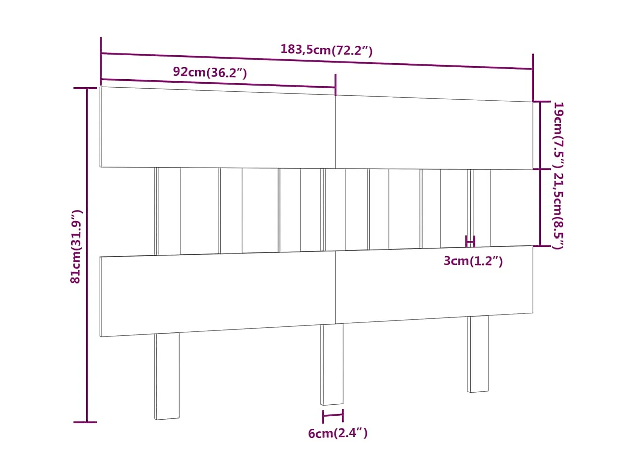 Hoofdbord | Hoofdeinde 183,5x3x81 cm massief grenenhout honingbruin