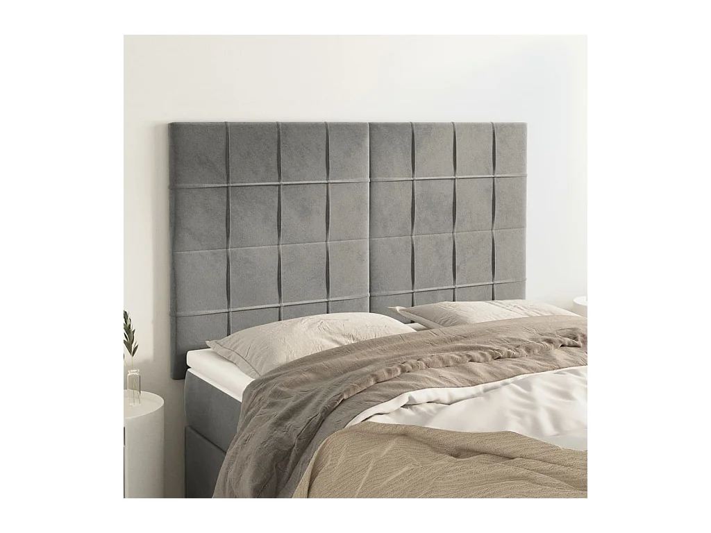 Cabeceros | Cabezal de cama | Mueble de cabecero 4 unidades terciopelo gris claro 72x5x78/88 cm