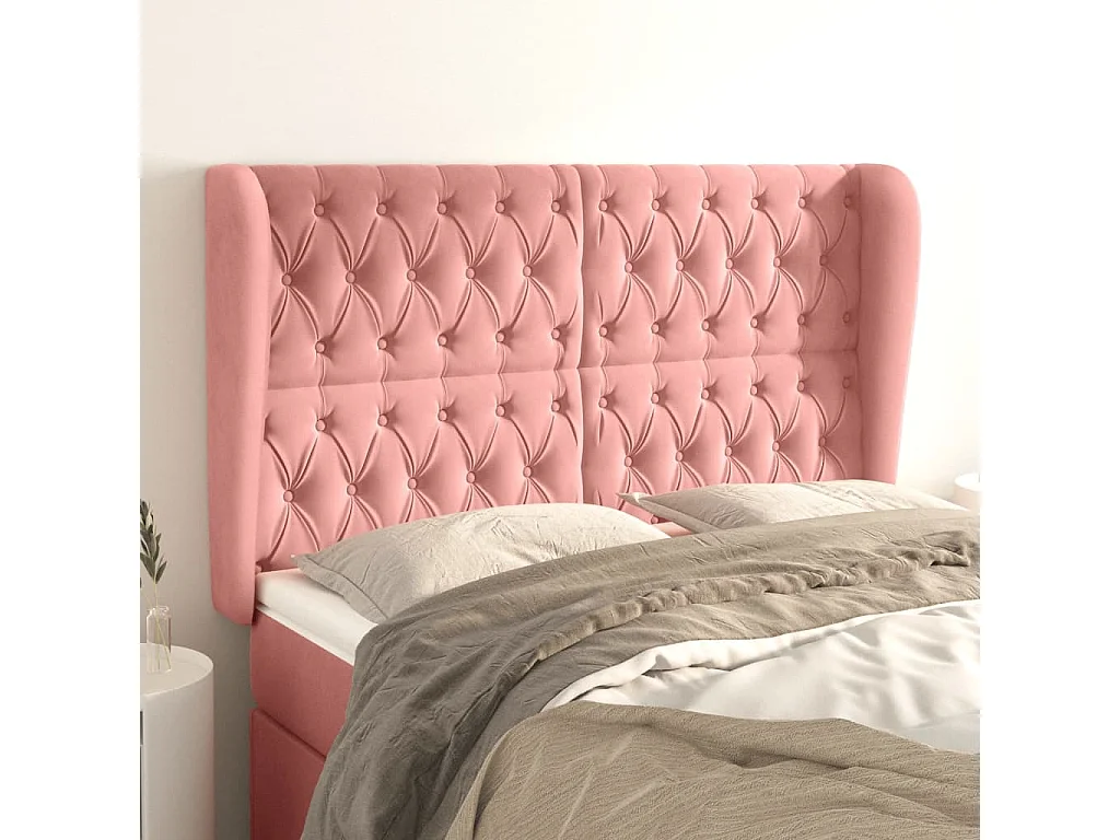 Tête de Lit | Panneau de tête pour lit Moderne avec oreilles Rose 163x23x118/128 cm Velours