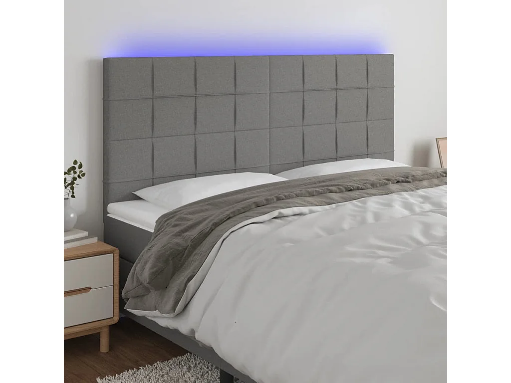 Tête de Lit | Panneau de tête pour lit Moderne à LED Gris foncé 160x5x118/128 cm Tissu