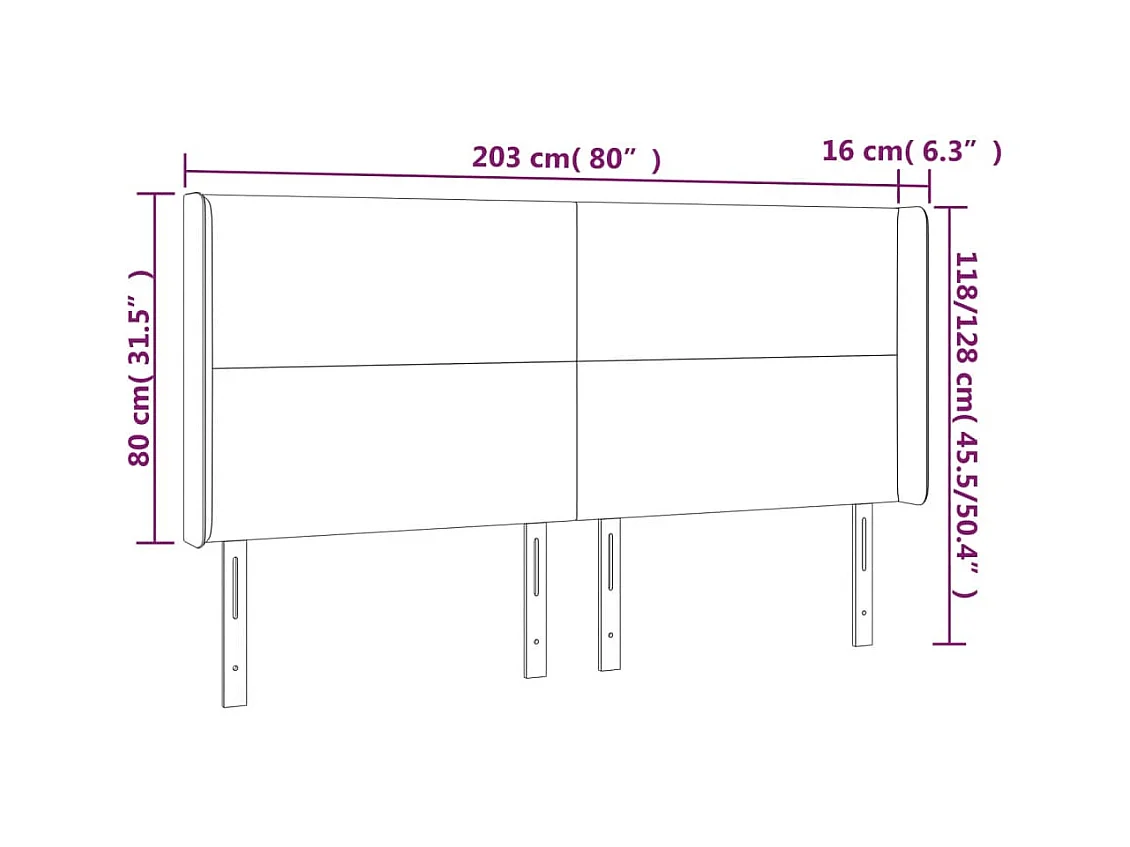 Mueble cabecero | Cabezal de cama | Cabecero con LED de tela negro 203x16x118/128 cm