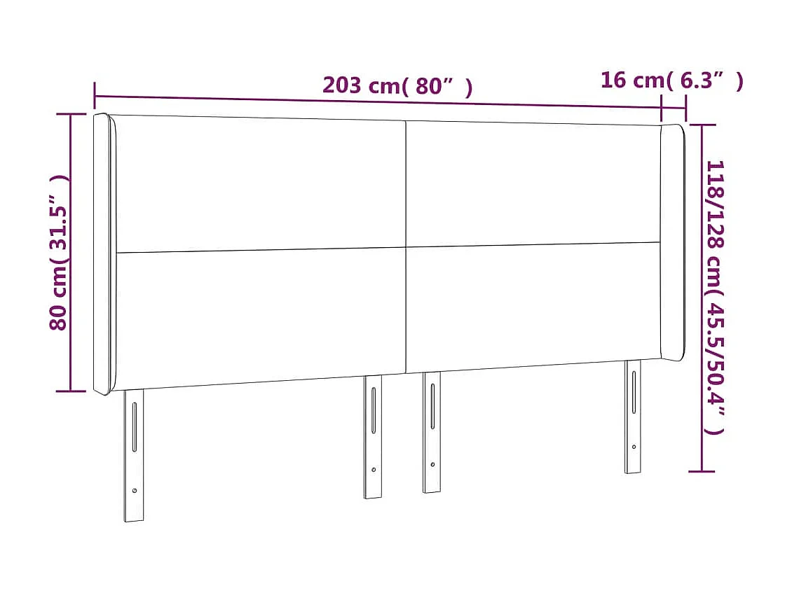 Hoofdbord | Hoofdeinde LED 203x16x118/128 cm stof zwart