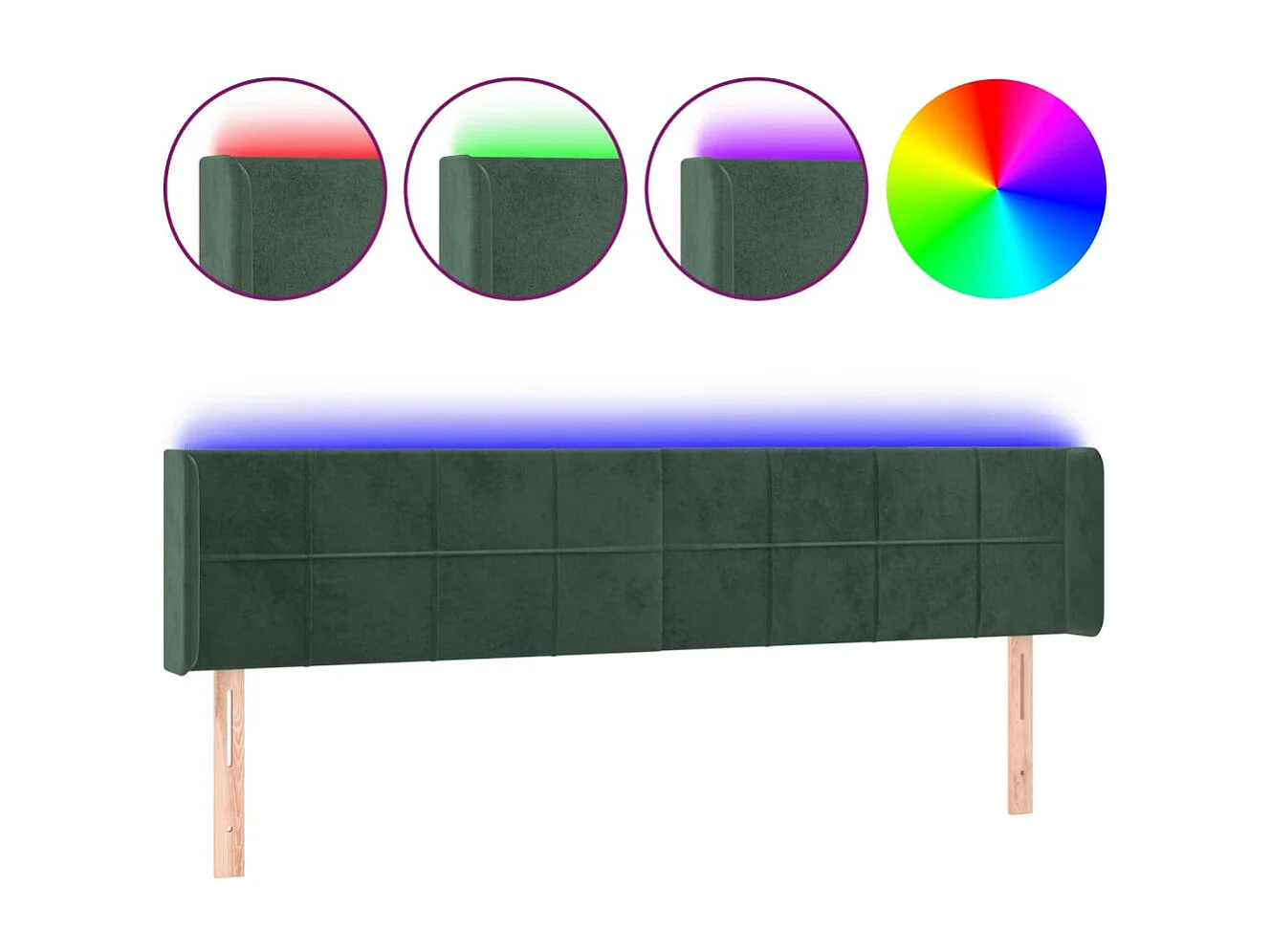 Hoofdbord | Hoofdeinde LED 163x16x78/88 cm fluweel donkergroen