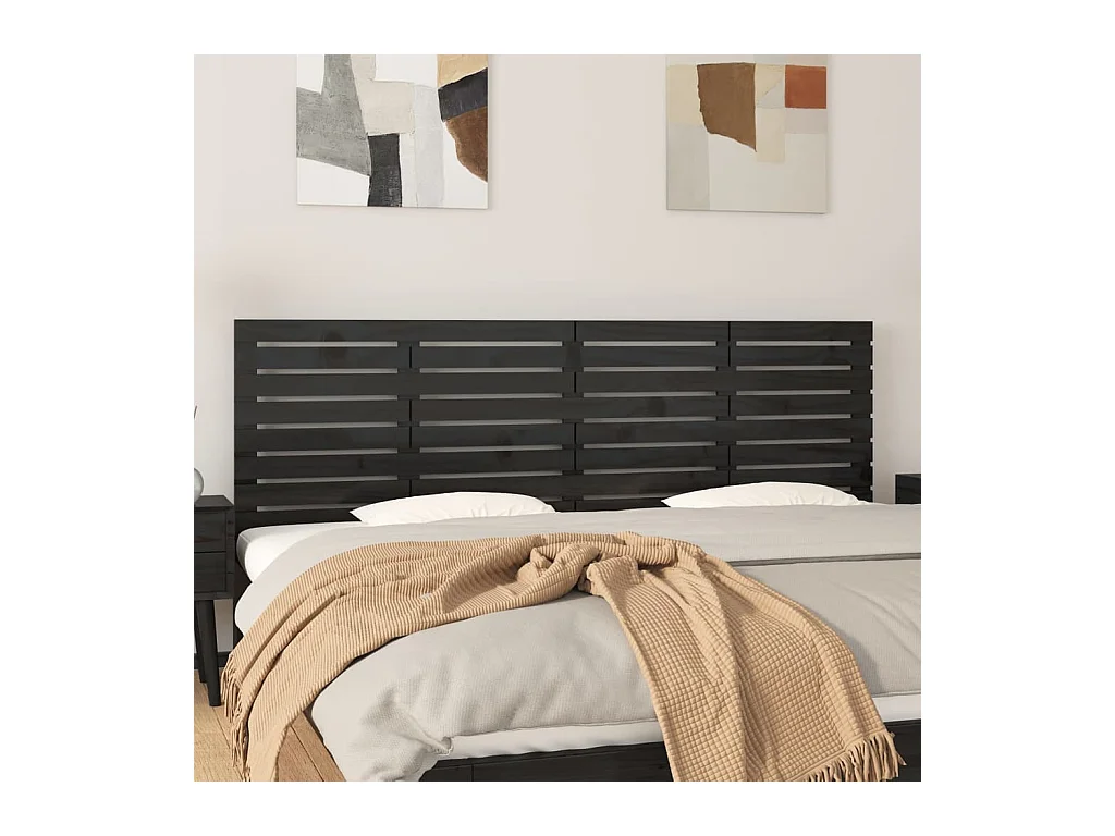 Cabecero de Cama | Cabezal de cama | Mueble de cabecero de pared madera maciza pino negro 166x3x63 cm