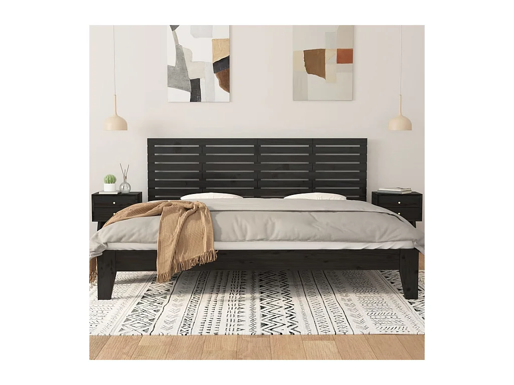 Cabecero de Cama | Cabezal de cama | Mueble de cabecero de pared madera maciza pino negro 166x3x63 cm