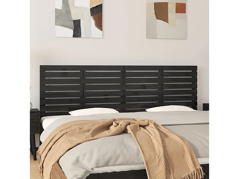 Tête de lit murale | Panneau de tête pour lit Moderne  Noir 166x3x63 cm Bois massif de pin