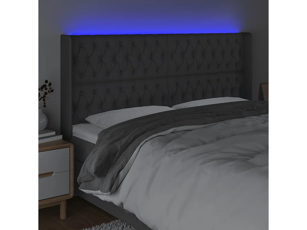 Hoofdbord | Hoofdeinde LED 203x16x118/128 cm stof donkergrijs