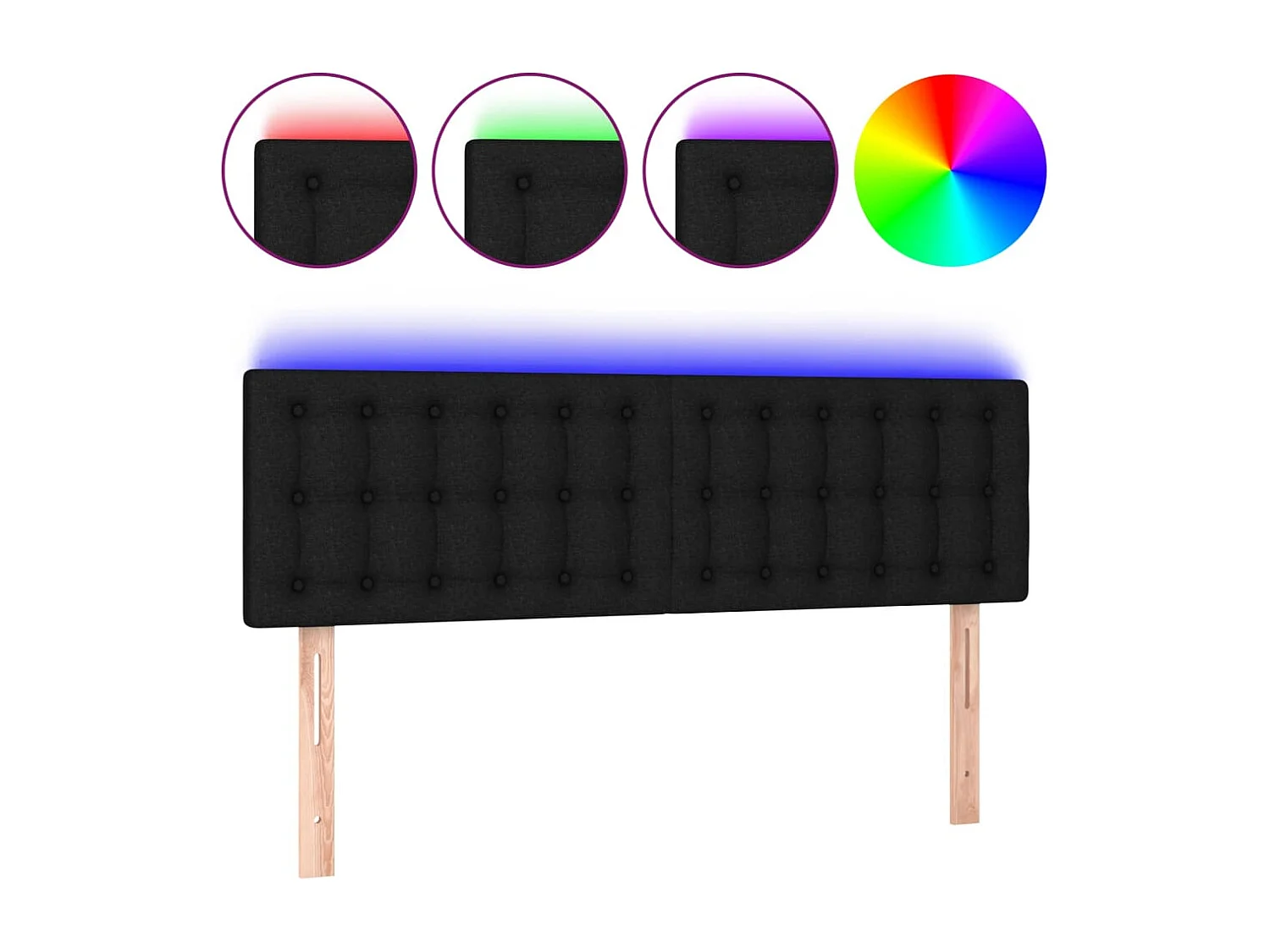 Tête de Lit | Panneau de tête pour lit Moderne à LED Noir 144x5x78/88 cm Tissu