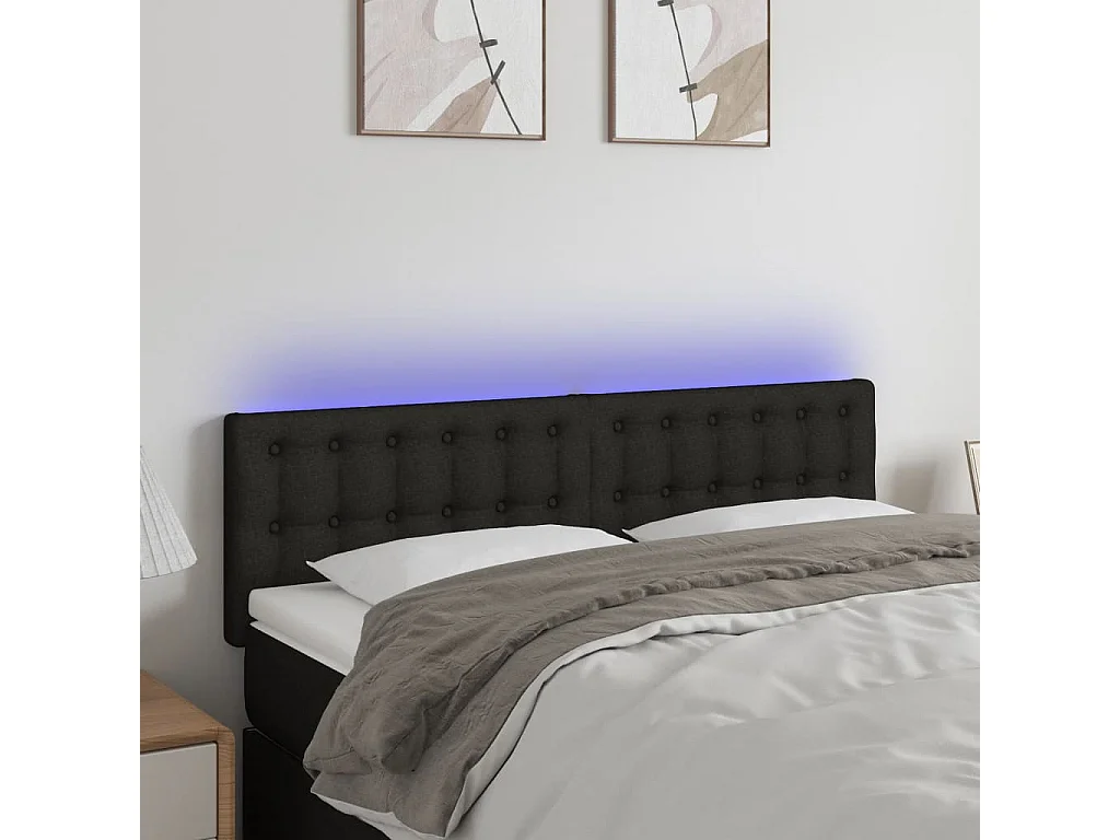 Tête de Lit | Panneau de tête pour lit Moderne à LED Noir 144x5x78/88 cm Tissu