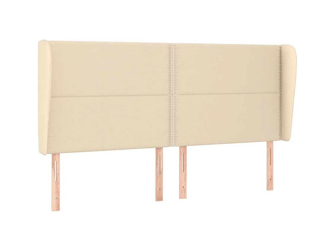 Cabecero | Cabezal de Cama | Mueble cabecero con orejas de tela color crema 183x23x118/128 cm