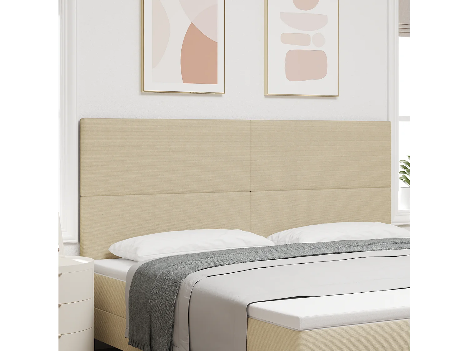 Mueble cabecero | Cabecero | Cabezal de cama LED con luces de tiras LED Verde grisáceo 200 cm tela