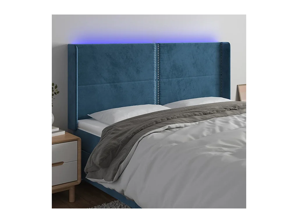 Tête de Lit | Panneau de tête pour lit Moderne à LED Bleu foncé 183x16x118/128 cm Velours