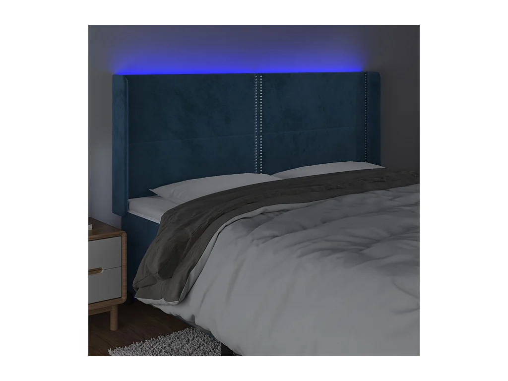 Tête de Lit | Panneau de tête pour lit Moderne à LED Bleu foncé 183x16x118/128 cm Velours